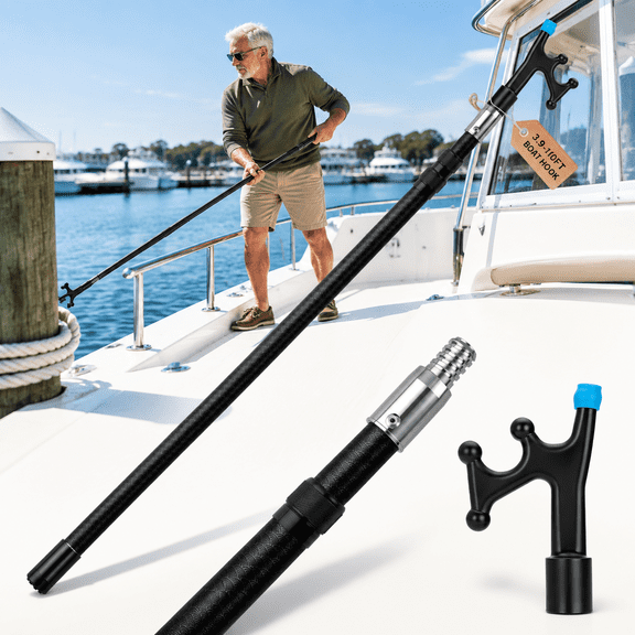 10FT Fiberglass Telescoping Pole With Boat Hooks For Docking And Marina Boat Handling