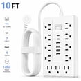 thumbnail image 1 of BOHASHIN 10FT Flat Plug Power Strip Surge Protector, 11 AC Outlets with 4 USB & 2 USB-C Ports, 1250W/10A Extension Cord, Overload Protection, Wall Mount for Home Office Dorm(White)), 1 of 9