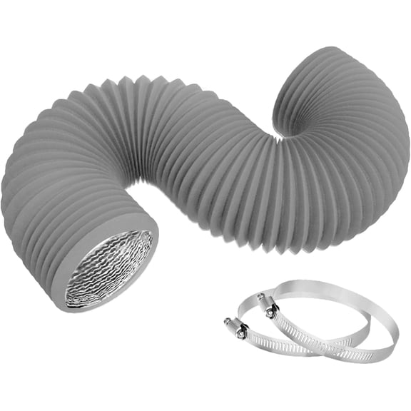 10FT Flexible Insulated Dryer Vent Hose, 4 Inch Diameter - Aluminum Foil & PVC Ducting with 2 Clamps for Dryer, HVAC, Ventilation, Air Duct (Grey)