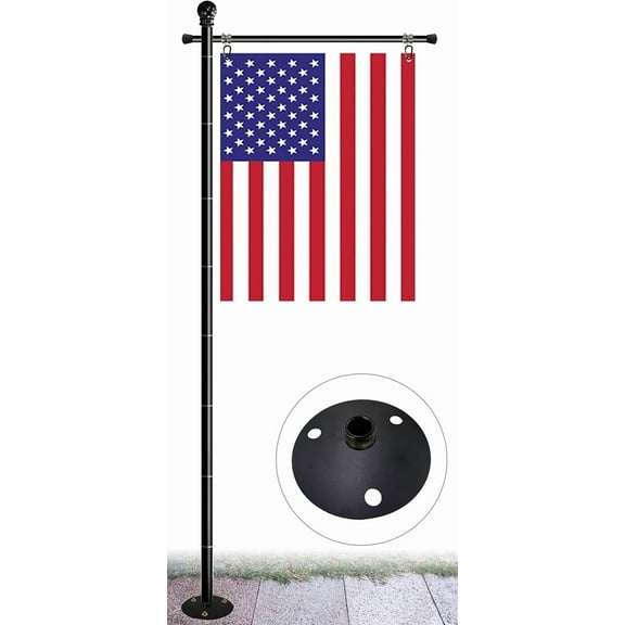 10FT Garden Flag Stand Pole for 3x5 Feet American Flags, Adjustable Flagpole with 5 Spikes Base for Outdoor Yard, Black