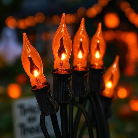 10FT Halloween Flicker Flame String Lights, 10 Orange C18 Bulbs