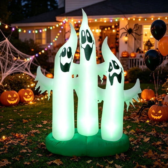 10FT Halloween Inflatables 3 Ghost Outdoor Decorations,Inflatable Giant Spooky Ghost Build-in LEDs Lights, Cute Blow Up Yard Decorations for Indoor Outdoor Garden Lawn Party