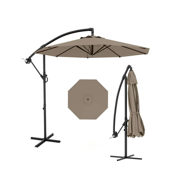 10FT Hanging Cantilever Umbrella, Offset Patio Umbrella Outdoor Sun Shade with Easy Tilt Adjustment, 8 Ribs, UV Protection for Backyard, Lawn, Garden and Pool