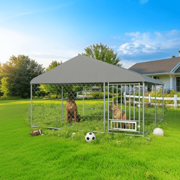 10FT Heavy Duty Dog Kennel Outdoor, Large Outside Dog Kennels, with Waterproof Cover and Rotating Feeding Door