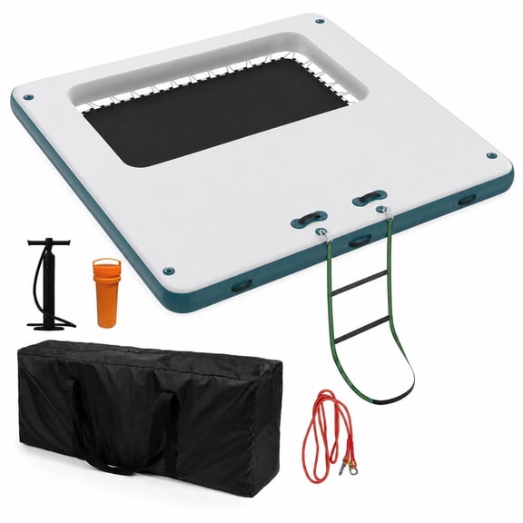 10FT Inflatable Floating Dock, with Mesh Swim Area, Non-Slip EVA Platform, Rope Ladder
