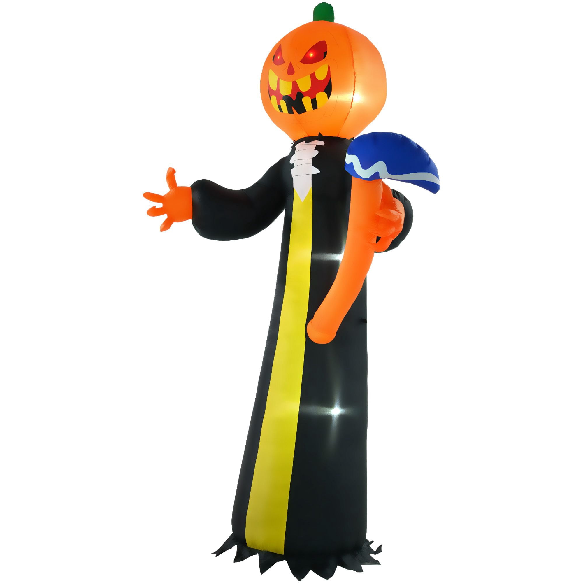 118.1IN Inflatable Pumpkin Head Ghost with Hammer LED Lights Waterproof Polyester Yard Ornament
