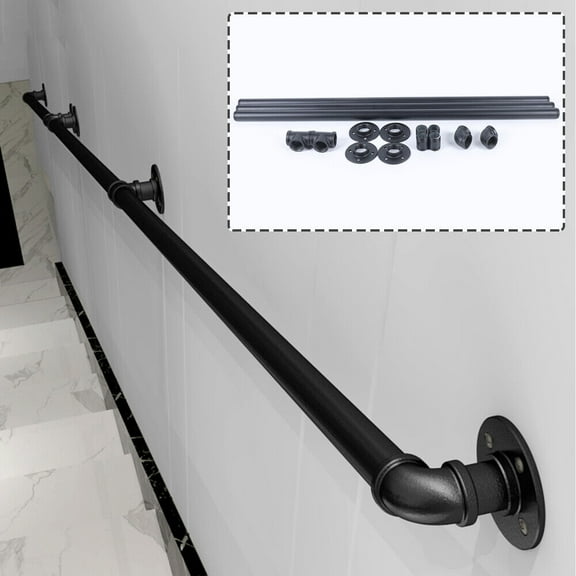 10FT Iron Handrail Bracket for Steps Stair Railing Hand Rail Kit Outdoor Indoor