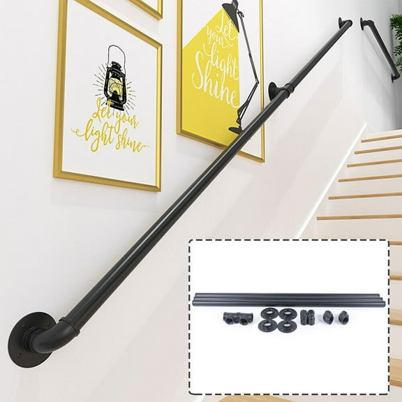 10FT Iron Handrail for Steps Stair Railing Hand Rail Kit Black Outdoor Indoor