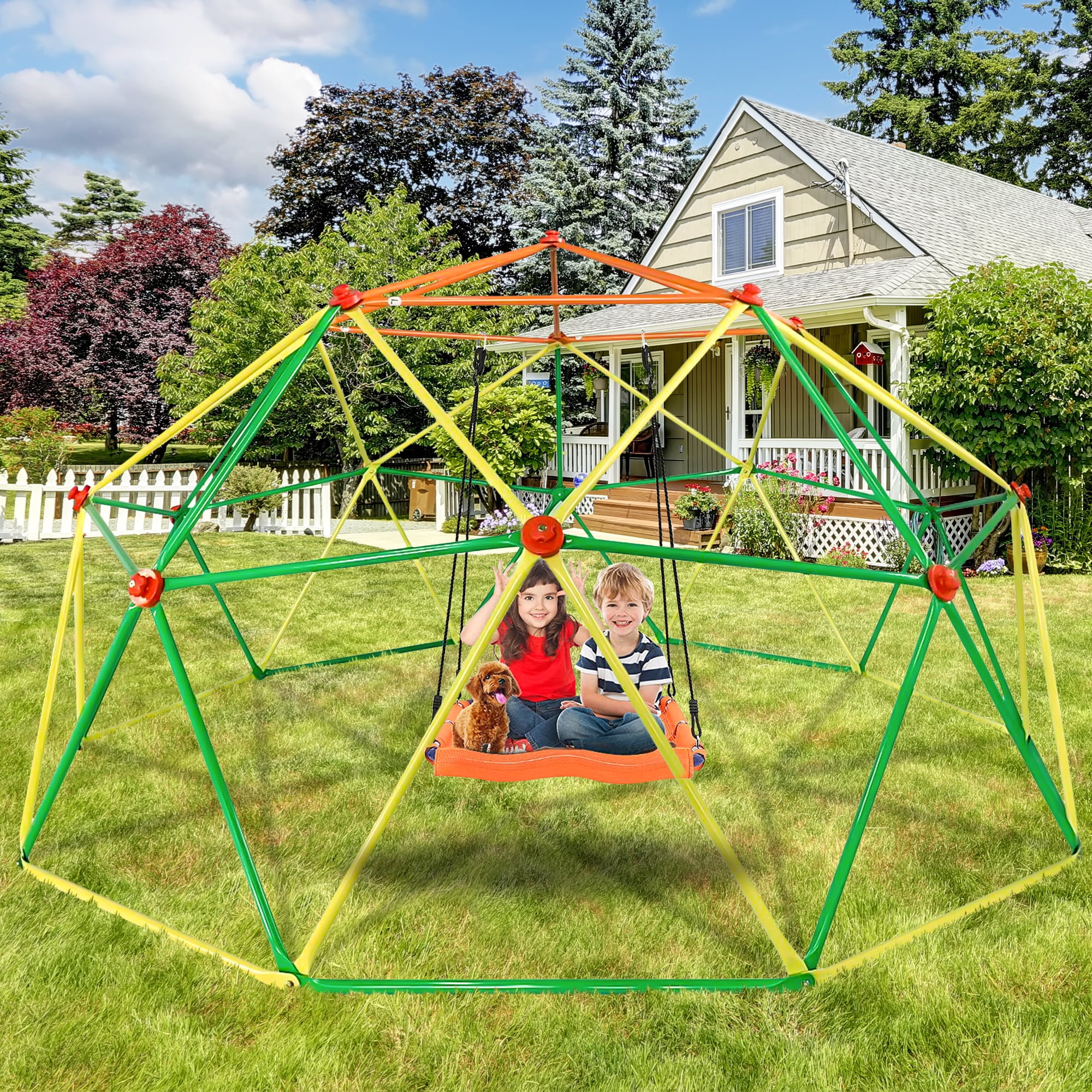 10FT Kids Jungle Gym, Colorful Dome Climber for Outdoor, Geometric