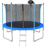 10FT Kids Trampoline with Enclosure and Non-slip Ladder, Backyard Patio Family Outdoor Recreational Trampoline, Including All Accessories