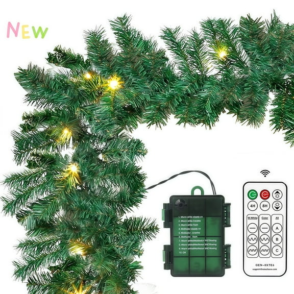 10FT LED Christmas Garland, 8-Lighting Modes & 24-Hour Timer, Dimmable Warm White Lights on Lush Green Artificial Pine