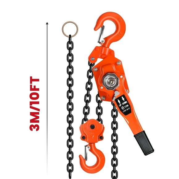 10FT Lever Chain Hoist, 6T/13200LB Manual Ratchet Puller Hoist with 2 Hooks, USA