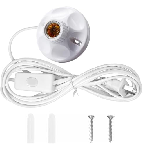10FT Light Bulb Base with Cord E26/E27 Light Socket with On/Off Switch, 110V-250V Lamp Base for Light Socket with Cord, Light Bulb Socket with Plug-in Lamp Holder Base for Desktop,Include Screw