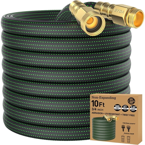 10FT Lightweight Flexible Garden Hose,Non-Slip Handles,Non-kink Hose,Solid Brass Fitting for Boats, RV Water Hose,Marine Washdown,Lawn,Garden,Leakproof TPE Hose (GreenBlack, 10 Ft)