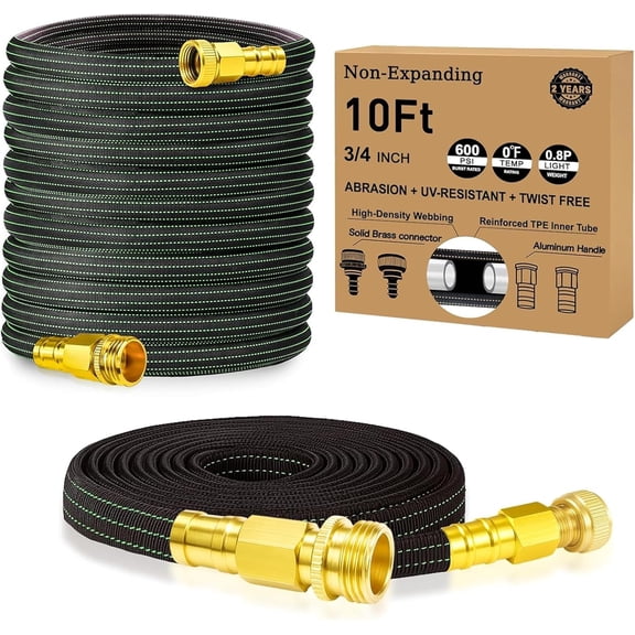 10FT Lightweight Garden Hose,Flexible Water Hose with Solid Brass Head,Kink-Free,Collapsible Hose,High Pressure Flat Water Hose for RV,Boat,Car Wash,Garden,Yard,Camper,Outdoor (GreenBlack, 10 feet)