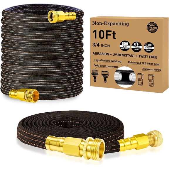 10FT Lightweight Garden Hose,Flexible Water Hose with Solid Brass Head,Kink-Free,Leak-Proof,All-Weather 3/4 in. Lead-in for RV,Boat,Car Wash,Garden,Yard,Camper,Outdoor (Orange-Black, 10 Feet)
