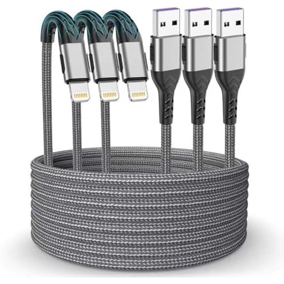 10FT Long Lightniing   , 3Pack USB   High Speed Transfer Cord, Compatible with i Phone 14/13/12/11 XS MAX/XR/XS/X/8 7/Plus/6S Series, i pad mini, and  (Grey)