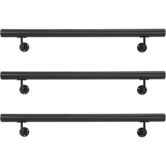 10FT Modern Stainless Steel Stair Railing Kit, Wall Mount Stair Banister Railing, Round Staircase Handrail for Indoor and Outdoor (Black)