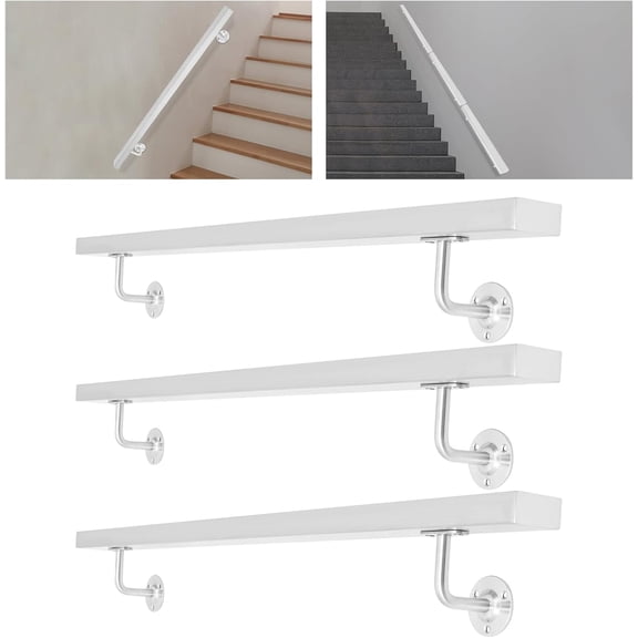 10FT Modern Stainless Steel Stair Railing Kit, Wall Mount Stair Banister Railing, Square Staircase Handrail for Indoor and Outdoor