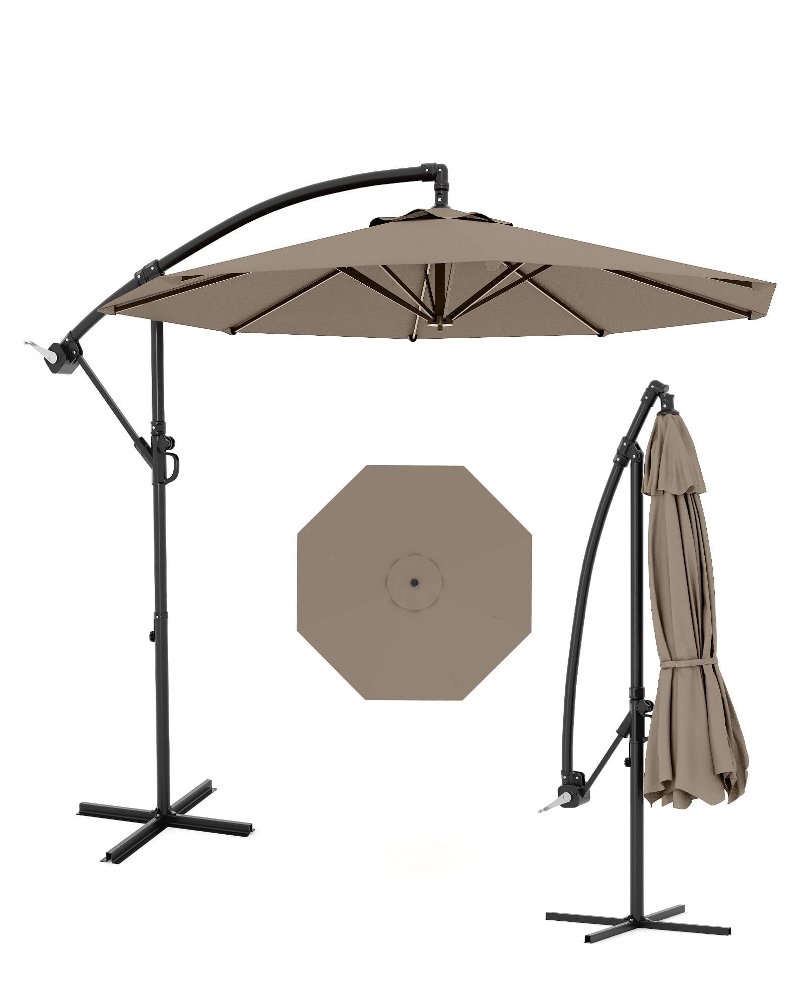 10FT Offset Cantilever Patio Umbrella with Cross Base, Large Outdoor Umbrella with Infinite Tilt & Crank Lift, UPF 50+ Fade-Resistant Fabric, Vented Canopy for Garden, Deck, Backyard