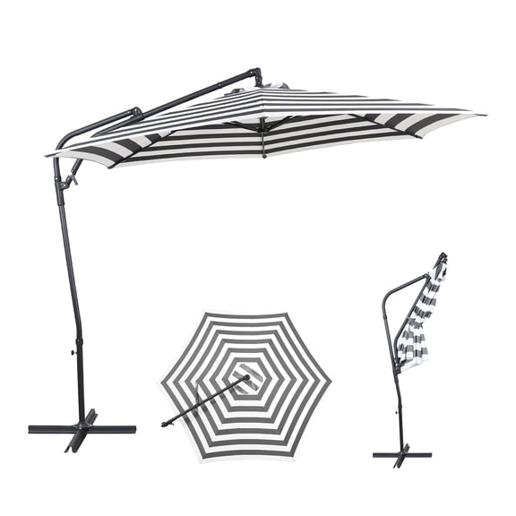 AE Outdoor 10FT Offset Patio Umbrella with 360° Crank, Tilt & Ventilated Canopy – Weather-Resistant Stripe Fabric, UV Protection & Wind Stability for Backyard, Poolside or Deck