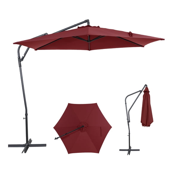 AE Outdoor 10FT Offset Patio Umbrella with 360° Crank, Tilt & Ventilated Canopy – Weather-Resistant Stripe Fabric, UV Protection & Wind Stability for Backyard, Poolside or Deck