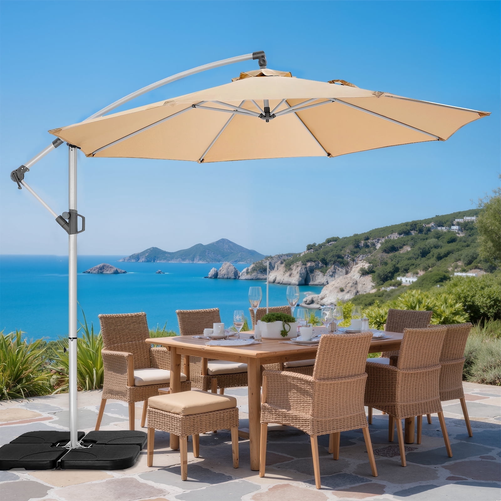10ft outdoor patio sun shade umbrella hanging offset 10FT Offset Patio Umbrella, Hanging Cantilever Outdoor Sun Shade with UV  Protection for Backyard, Lawn, Garden and Pool