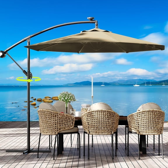 10FT Offset Patio Umbrella Outdoor Sun Shade with Easy Tilt Adjustment, 8 Ribs, UV Protection for Backyard, Lawn, Garden and Pool, Beige