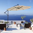 thumbnail image 1 of 10FT Offset Patio Umbrella, Solar Light Cantilever Umbrella with 32 LED Lights, Market Outdoor Hanging Deck Umbrella for Pool, Yard, Garden (Tan), 1 of 8