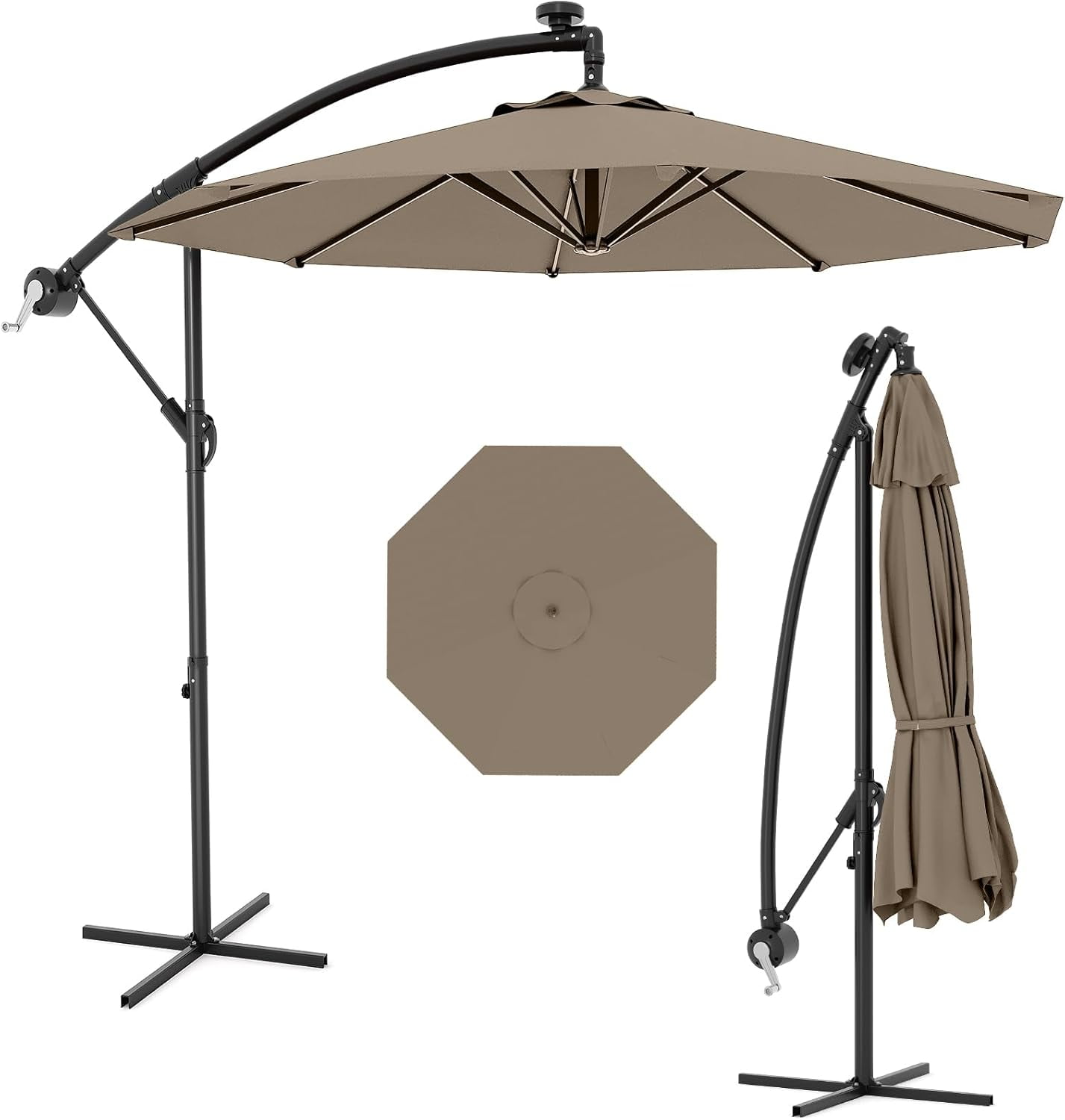 10FT Offset Patio Umbrella with Base, 360°Rotation Cantilever Umbrella, Outdoor Patio Umbrella with Infinite Tilt for Deck Poolside Lawn and Backyard