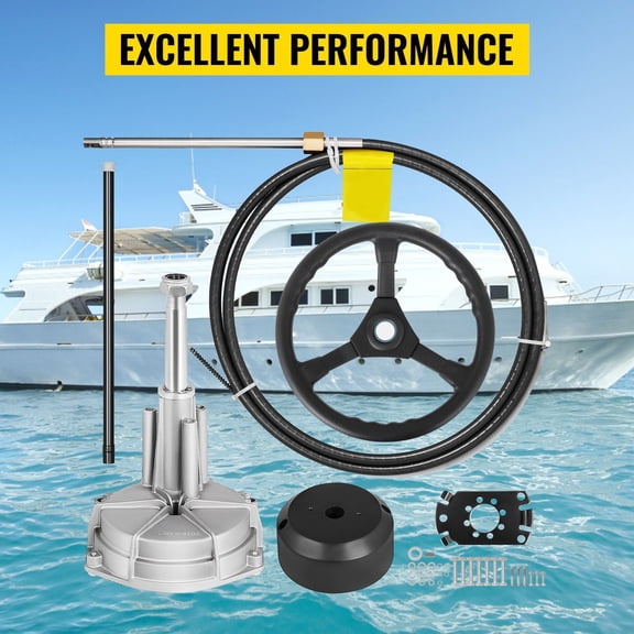 10FT Outboard Boat Steering System, 3/4" Shaft with 13.5" Steering Wheel for Marine Use