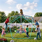 10FT Outdoor Climbing Dome Climber Jungle Gym with Saucer Swing & LED Light Strip, 880 LBS Capacity Heavy-Duty Anti-Rust Steel Geometric Playset for Kids Backyard Active Play