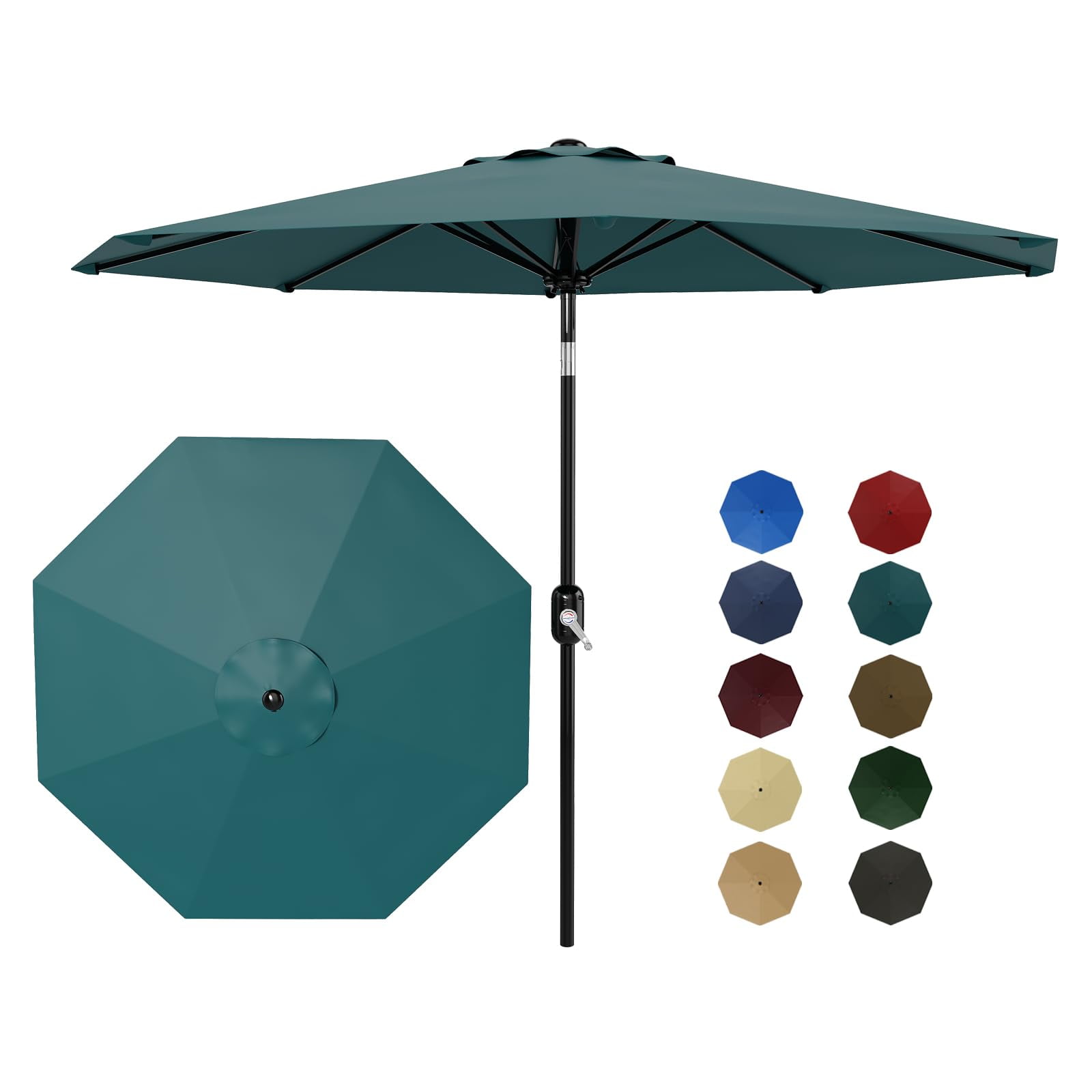 10FT Outdoor Patio Umbrella - Market Table Parasol with 8 Sturdy Ribs, Crank Lift & Push Button Tilt, UV Protection, Waterproof Sun Shade for Garden, Pool, Deck, Backyard - Turquoise Blue