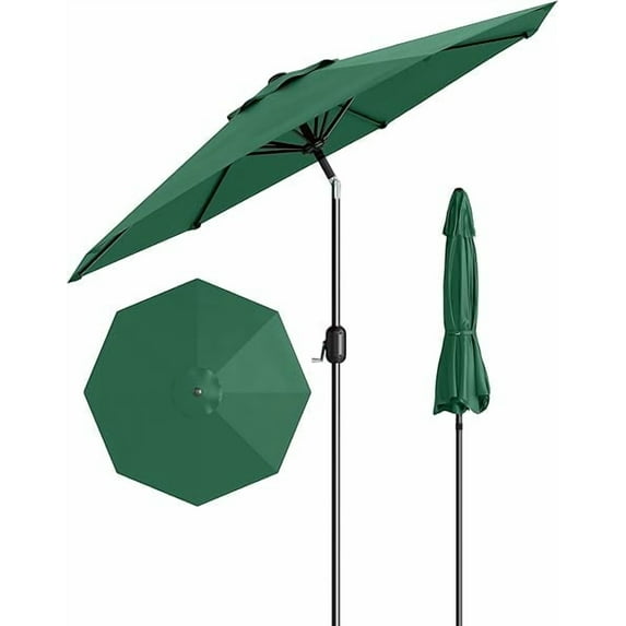 10FT Outdoor Patio Umbrella, Outdoor Table Umbrella, Market Umbrella With Push Button Tilt and Crank, 6 Sturdy Ribs UV Protection Waterproof for Garden, Deck, Backyard, Pool,Dark Green