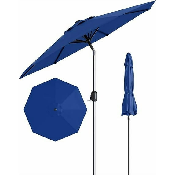 10FT Outdoor Patio Umbrella, Outdoor Table Umbrella, Market Umbrella With Push Button Tilt and Crank, 6 Sturdy Ribs UV Protection Waterproof for Garden, Deck, Backyard, Pool,Navy Blue