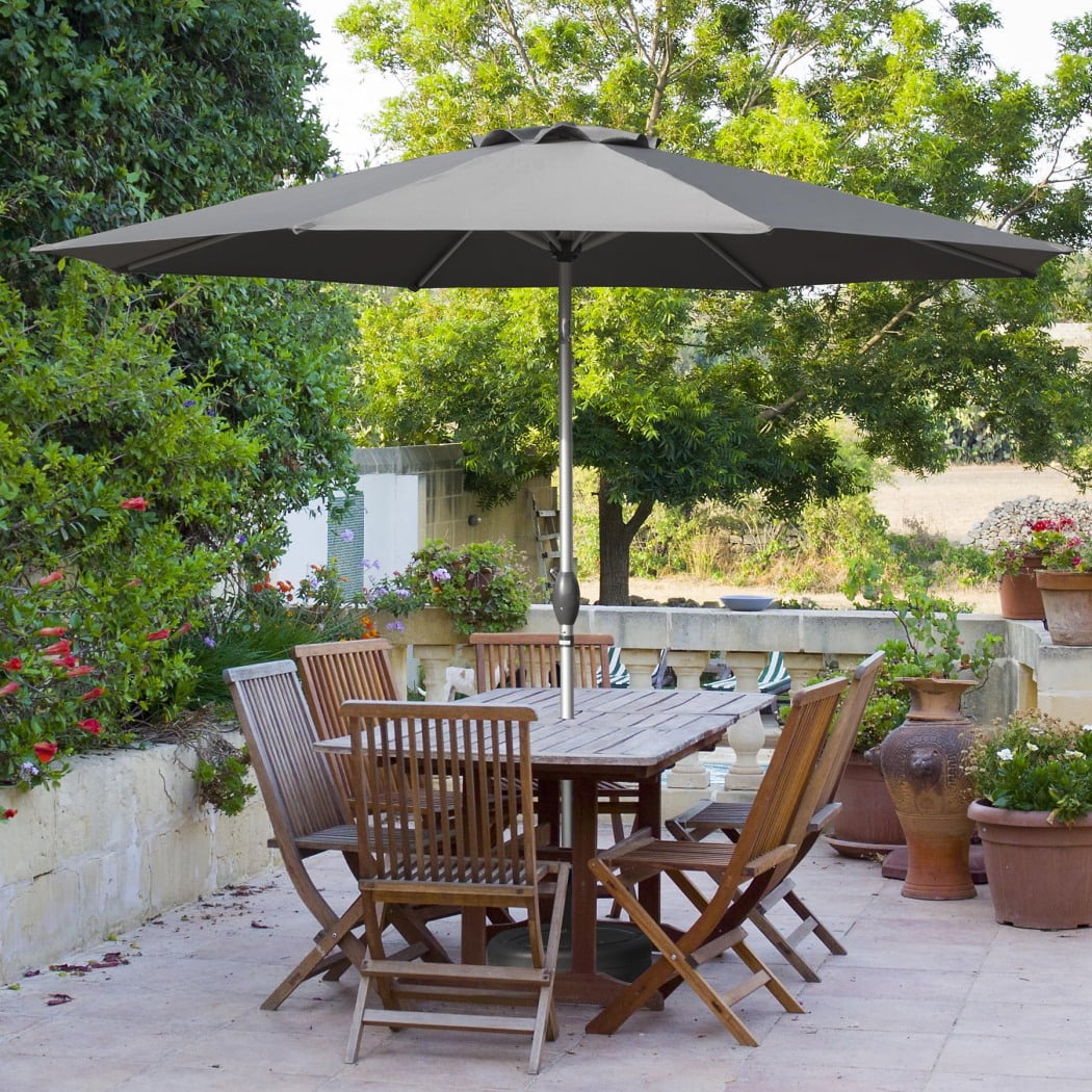 10FT Outdoor Patio Umbrella, Table Umbrella with Push Button Tilt, 8 Sturdy Ribs and Crank, UV Protection Waterproof Market Sun Umbrella for Garden, Deck, Backyard, Pool, Gray