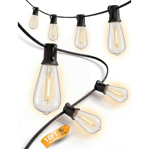 10FT Outdoor String Lights, 10 ST40 Edison LED Patio Lights