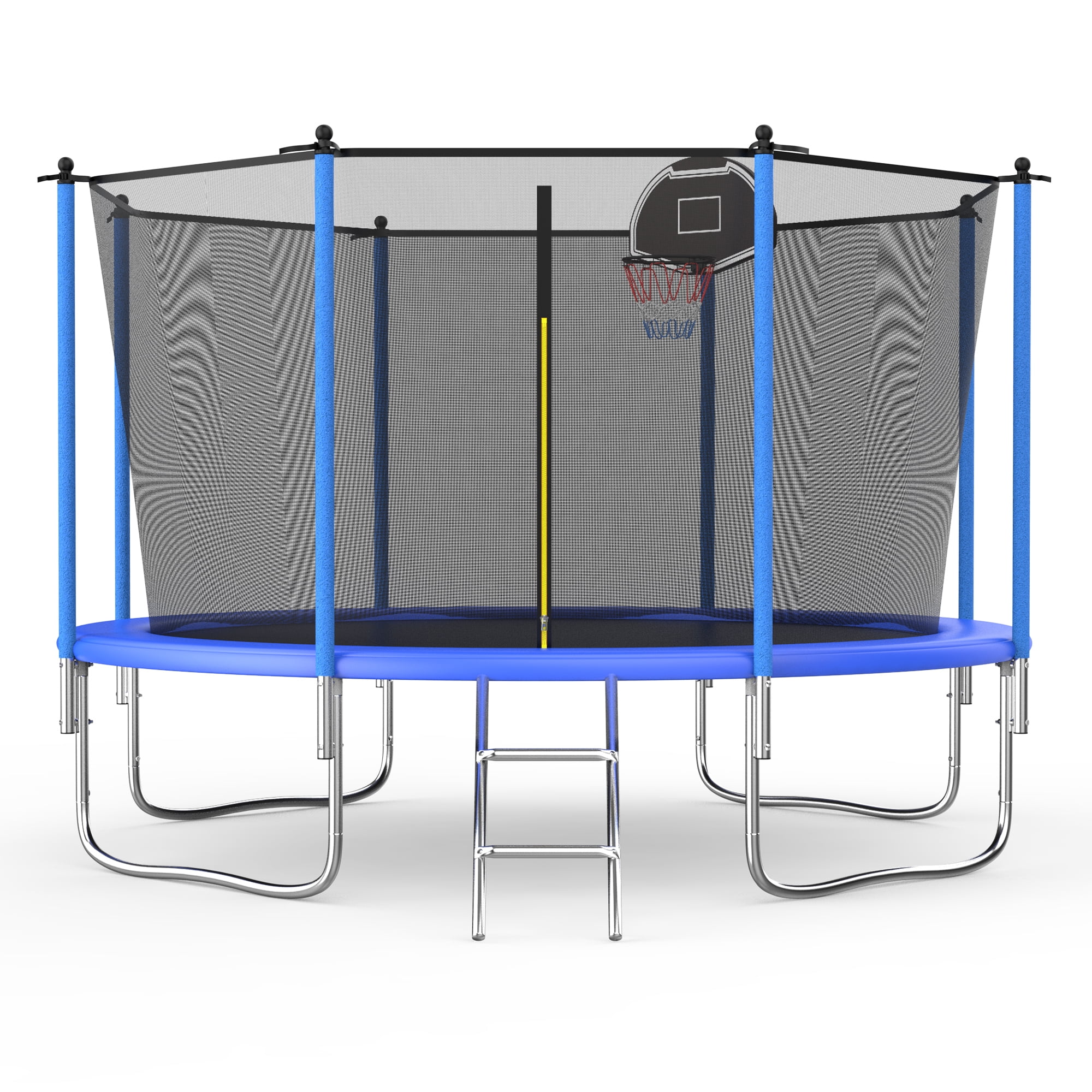 10FT Outdoor Trampoline with Basketball Hoop and Ladder for Kids and Adults，Heavy Duty Recreational Trampoline with Safety Enclosure,Anti-Rust Frame,Backyard Trampoline for Gift
