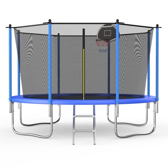 10FT Outdoor Trampoline with Basketball Hoop and Ladder for Kids and Adults,Heavy Duty Recreational Trampoline with Safety Enclosure,Anti-Rust Frame,Backyard Trampoline for Gift