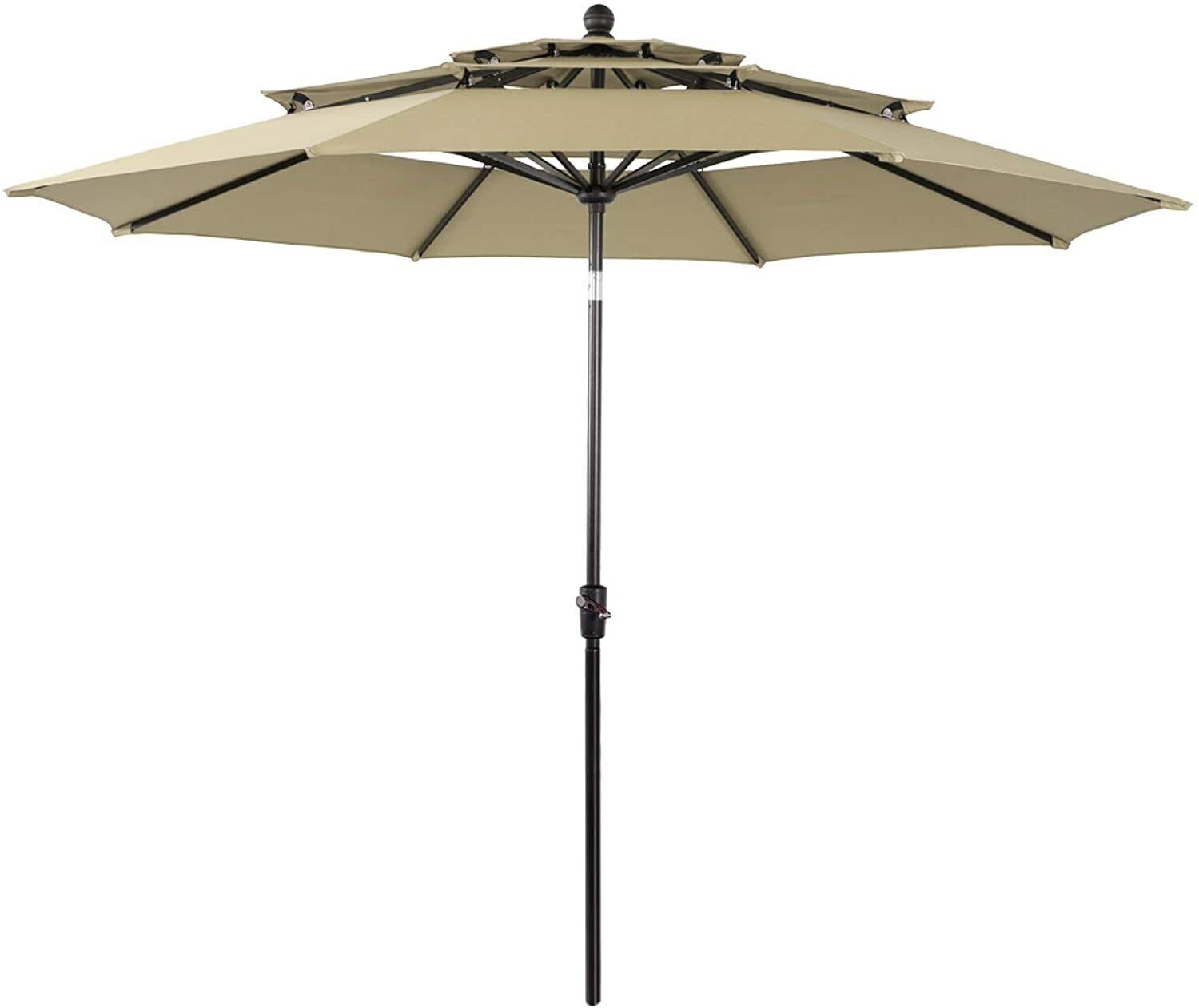 10FT Outdoor Patio Umbrella With Crank & Auto-Tilt | 3-Tier Market Pool Umbrella By PHI VILLA