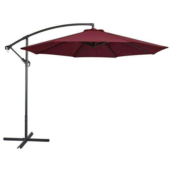 10FT Patio Offset Umbrella - Cantilever Hanging Outdoor Umbrellas w/UV Protection & 8 Ribs & Handy Crank & Cross Base for /Garden/Lawn/Deck/Backyard/Pool - Burgundy