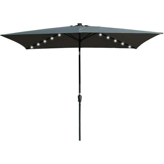 10FT Patio Offset Umbrella w/Solar LED Lights Rectangular Outdoor Cantilever Hanging Umbrella w/Crank UV Protection Sun Shade for Market Garden Lawn Backyard Poolside