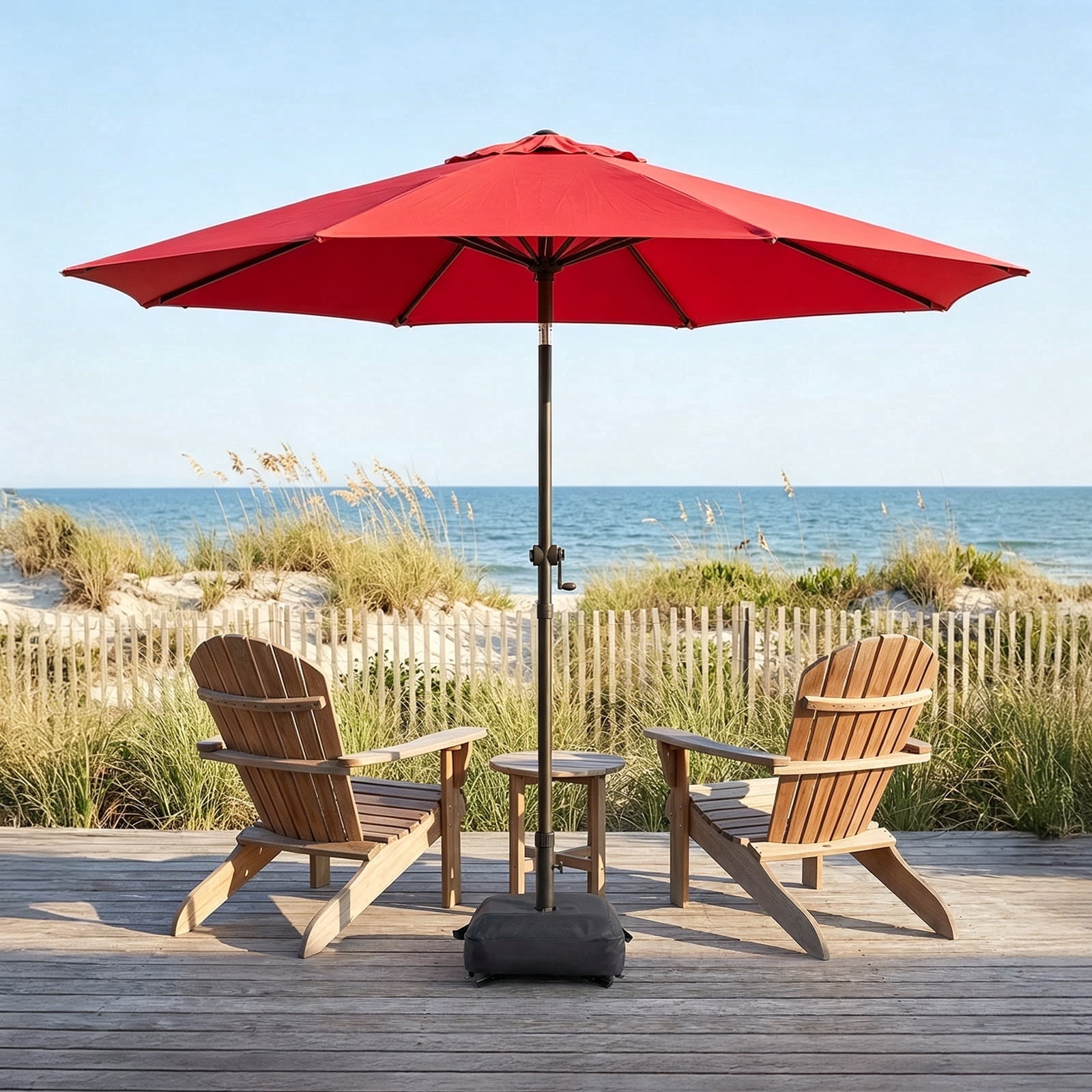 10FT Patio Umbrella (Base Included), 8 Heavy-Duty Ribs, Fade & Waterproof Polyester DTY Canopy for Outdoor Areas: Garden, Deck, Pool & Backyard, Red