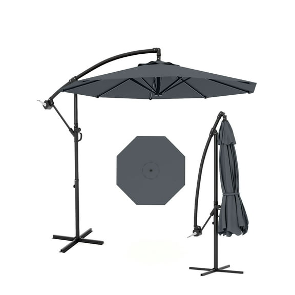 10FT Patio Umbrella – Offset Cantilever Umbrella for Garden & Deck – UPF 50+ Waterproof Sunshade with 360° Tilt Crank – Outdoor Parasol with Cross Base