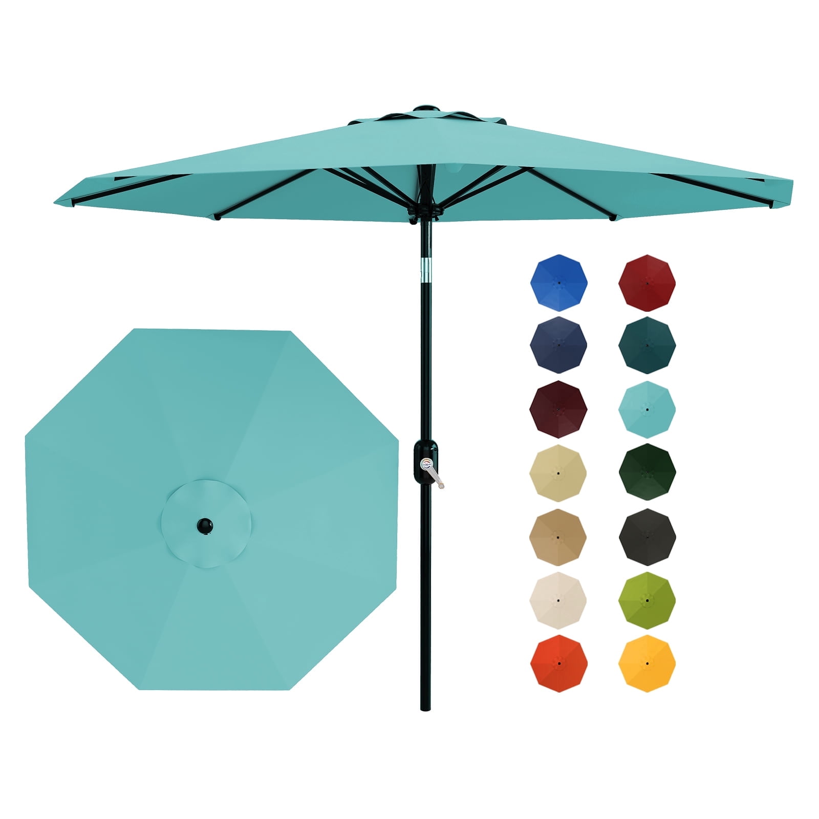 10FT Patio Umbrella Outdoor Market Sun Parasol – 8 Sturdy Ribs, 360° Adjustable Tilt & Crank, UV Protection, Waterproof, Table Shade for Deck, Pool, Garden, Camping