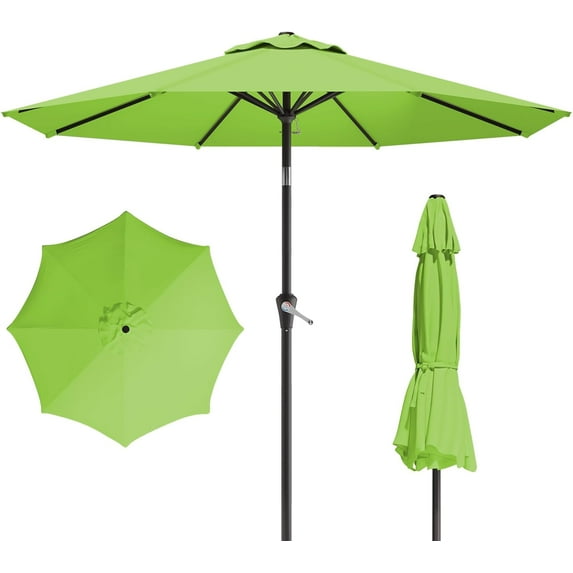10FT Patio Outdoor Umbrella with Push Button Tilt & Crank, 8 Ribs Waterproof UV Protection Patio Market Umbrella for Pool, Backyard, Beach, Deck
