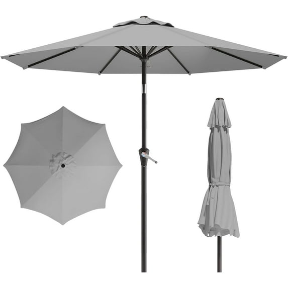 10FT Patio Outdoor Umbrella with Push Button Tilt & Crank, 8 Ribs Waterproof UV Protection Patio Market Umbrella for Pool, Backyard, Beach, Deck