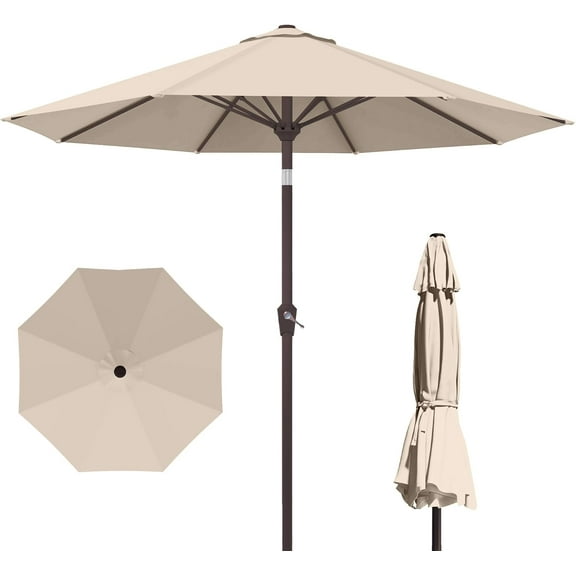 10FT Patio Umbrella with Push Button Tilt and Crank, Outdoor Market Umbrella with 8 Fiberglass Ribs, UV Protection Table Umbrella for Pool,Backyard,Garden,Deck,Beige