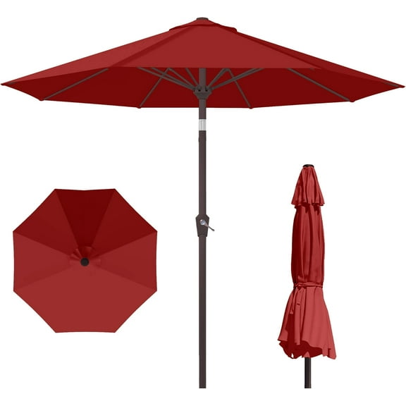 10FT Patio Umbrella with Push Button Tilt and Crank, Outdoor Market Umbrella with 8 Fiberglass Ribs, UV Protection Table Umbrella for Pool,Backyard,Garden,Deck,Red