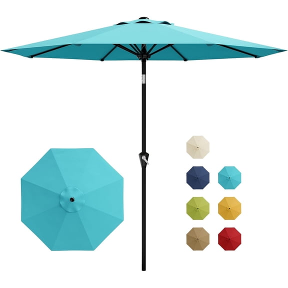 10FT Patio Umbrella with Smooth Crank and Tilt UV-Protected Vented Canopy 8 Sturdy Ribs Water-Resistant for Pool Deck Yard - Sky Blue